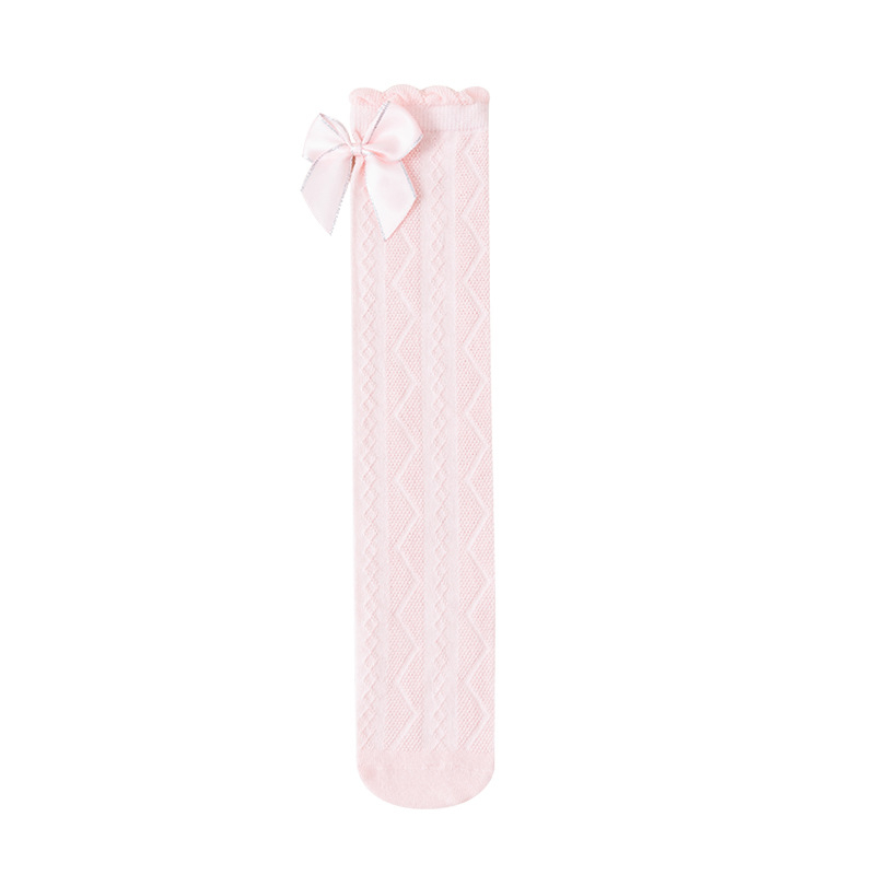 Tüdrukute suvised õhukesed põlvekõrgused võrksokid, beebi sääsesokid, laste suvised lillekujulised lipsuga kõrged sokid