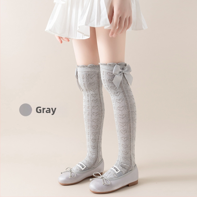 Tüdrukute suvised õhukesed põlvekõrgused võrksokid, beebi sääsesokid, laste suvised lillekujulised lipsuga kõrged sokid