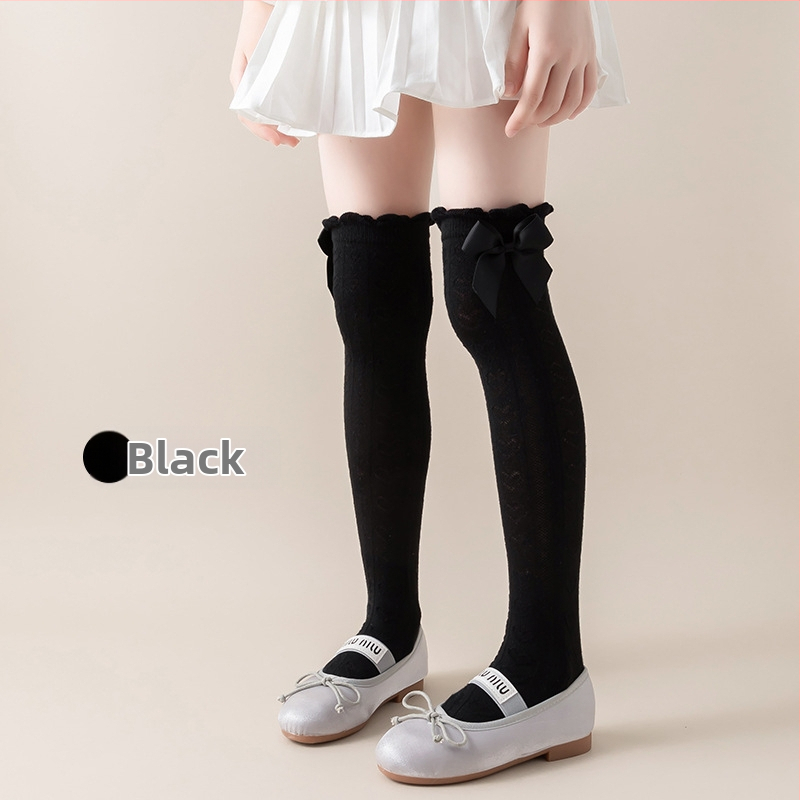 Tüdrukute suvised õhukesed põlvekõrgused võrksokid, beebi sääsesokid, laste suvised lillekujulised lipsuga kõrged sokid