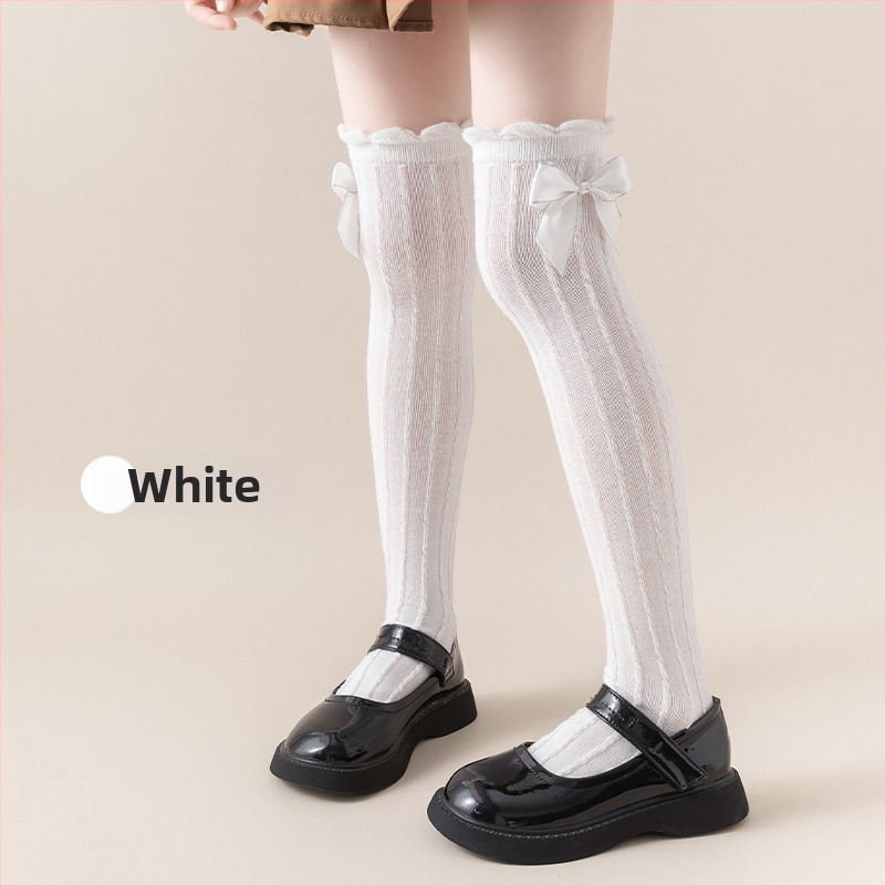 Tüdrukute suvised õhukesed põlvekõrgused võrksokid, beebi sääsesokid, laste suvised lillekujulised lipsuga kõrged sokid