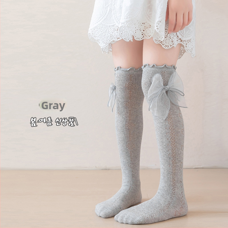 Tüdrukute suvised õhukesed põlvekõrgused võrksokid, beebi sääsesokid, laste suvised lillekujulised lipsuga kõrged sokid