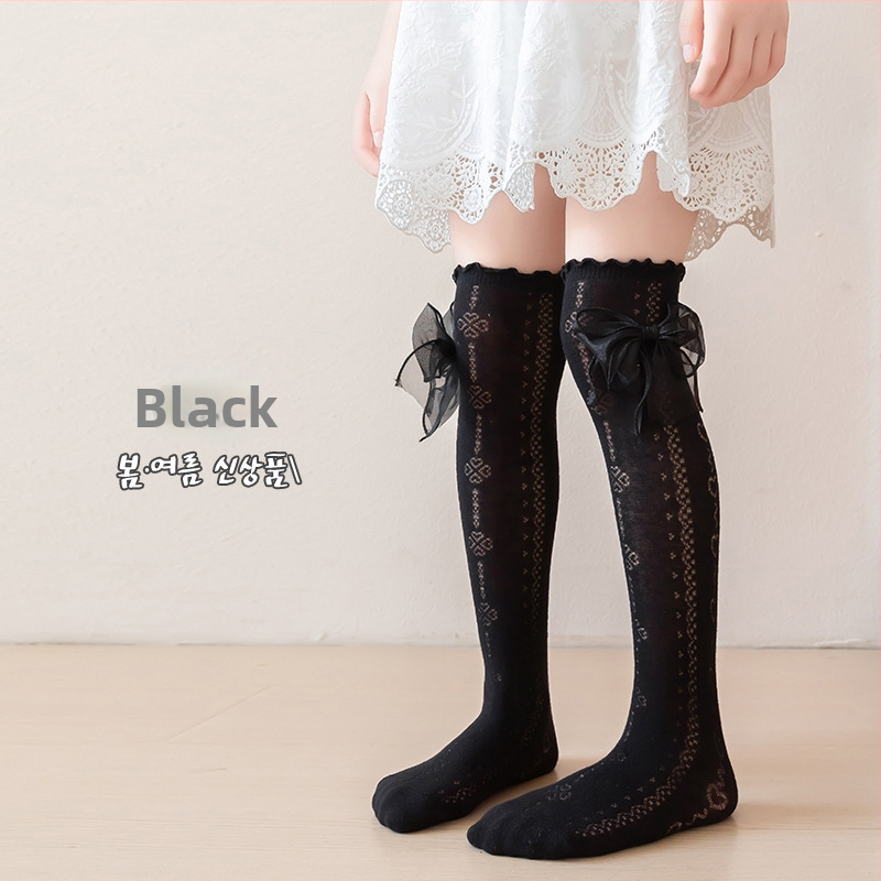 Tüdrukute suvised õhukesed põlvekõrgused võrksokid, beebi sääsesokid, laste suvised lillekujulised lipsuga kõrged sokid