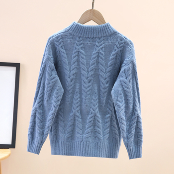 Dječji prugasti dječji zimski pulover s flis podstavom, zadebljanim donjim dijelom, pulover u zapadnjačkom stilu, korejski stil, okrugli izrez