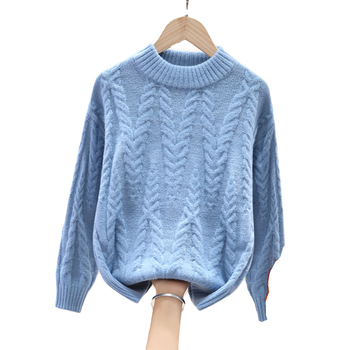 Dječji prugasti dječji zimski pulover s flis podstavom, zadebljanim donjim dijelom, pulover u zapadnjačkom stilu, korejski stil, okrugli izrez