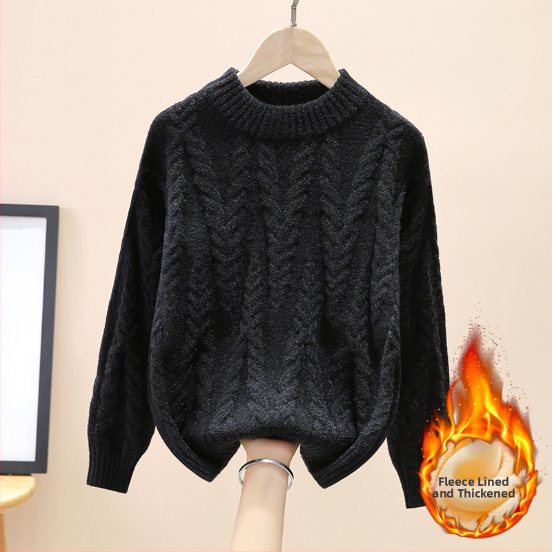 Dječji prugasti dječji zimski pulover s flis podstavom, zadebljanim donjim dijelom, pulover u zapadnjačkom stilu, korejski stil, okrugli izrez