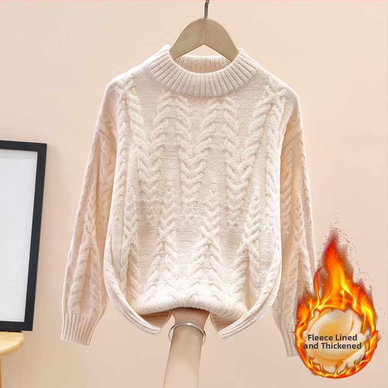 Dječji prugasti dječji zimski pulover s flis podstavom, zadebljanim donjim dijelom, pulover u zapadnjačkom stilu, korejski stil, okrugli izrez