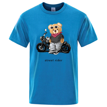 Ανδρικό φαρδύ, άνετο, καλοκαιρινό, αναπνεύσιμο μπλουζάκι με κοντομάνικο print για τους λάτρεις της μοτοσικλέτας, με βαμβακερή επένδυση, με στάμπα Street Knight.