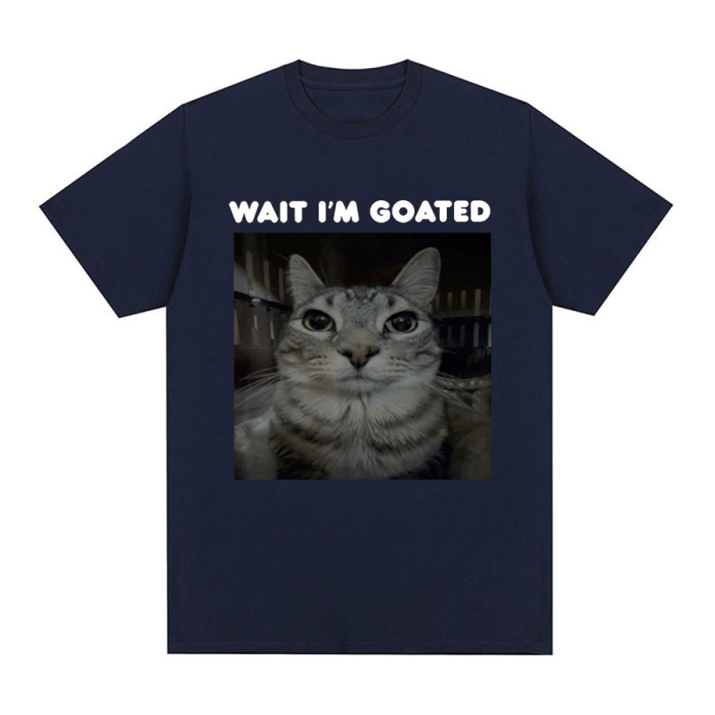 Αστείο T-shirt με θέμα "Wait I'm Goated" με θέμα "Meme Cat" Ανδρικά Ρούχα Γυναικεία Ρούχα