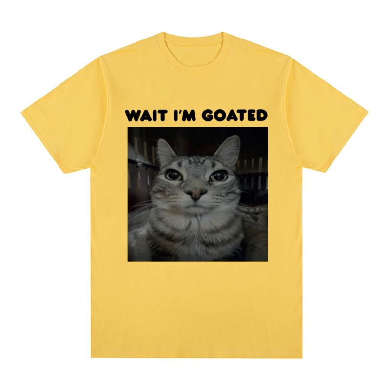 Αστείο T-shirt με θέμα "Wait I'm Goated" με θέμα "Meme Cat" Ανδρικά Ρούχα Γυναικεία Ρούχα
