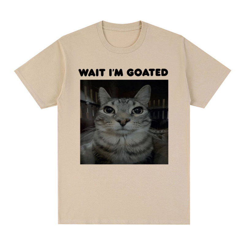 Αστείο T-shirt με θέμα "Wait I'm Goated" με θέμα "Meme Cat" Ανδρικά Ρούχα Γυναικεία Ρούχα