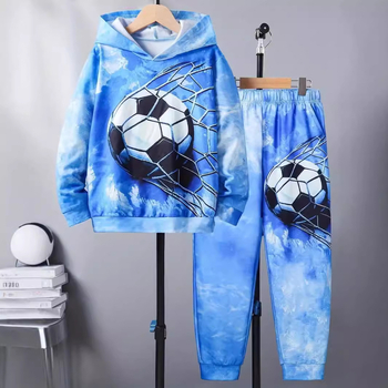 Άνοιξη και Φθινόπωρο Φούτερ με Κουκούλα - Μοντέρνο Νέο Ρούχο Δύο Τεμαχίων με Στάμπα Ποδοσφαίρου για Αγόρια - RB05-RC01