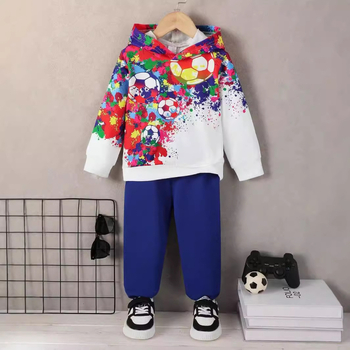 Άνοιξη και Φθινόπωρο Φούτερ με Κουκούλα - Μοντέρνο Νέο Ρούχο Δύο Τεμαχίων με Στάμπα Ποδοσφαίρου για Αγόρια - RB05-RC01