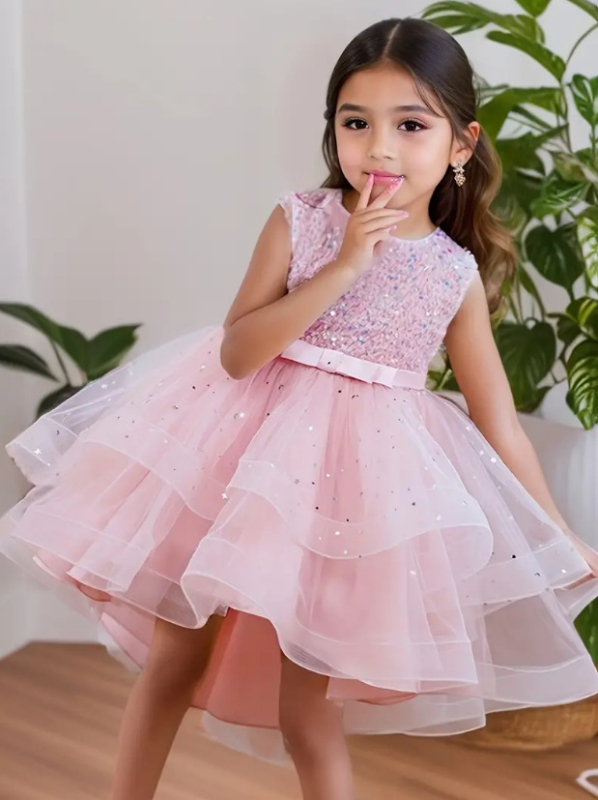 Vruće prodavani ljetni djevojački kombinezon bez rukava s šljokicama, repom i suknjom, haljina za nastupe na klaviru, tutu suknja