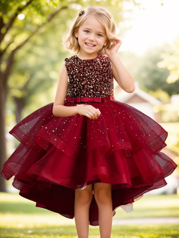 Vruće prodavani ljetni djevojački kombinezon bez rukava s šljokicama, repom i suknjom, haljina za nastupe na klaviru, tutu suknja