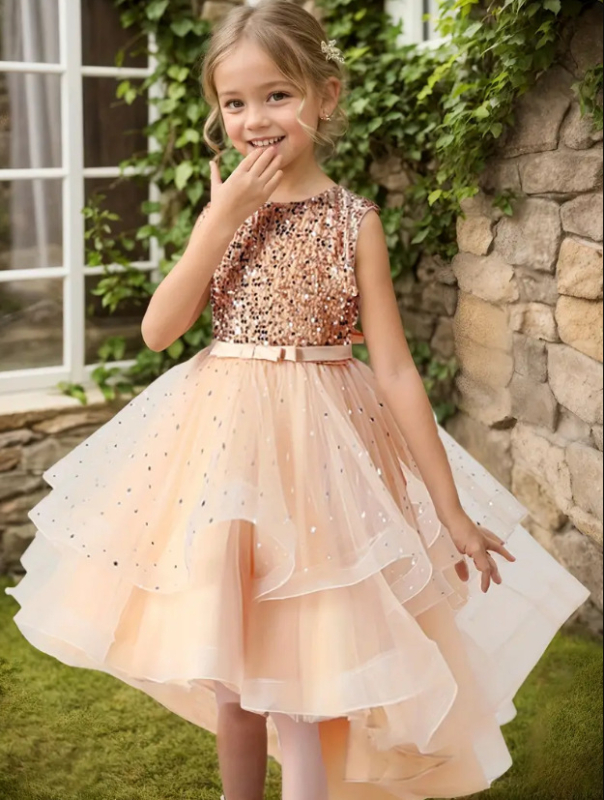 Vruće prodavani ljetni djevojački kombinezon bez rukava s šljokicama, repom i suknjom, haljina za nastupe na klaviru, tutu suknja