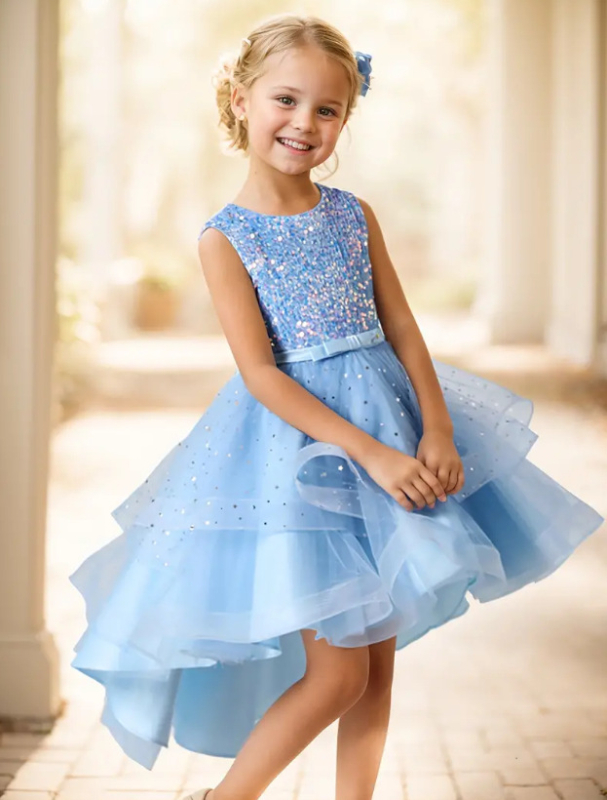 Vruće prodavani ljetni djevojački kombinezon bez rukava s šljokicama, repom i suknjom, haljina za nastupe na klaviru, tutu suknja