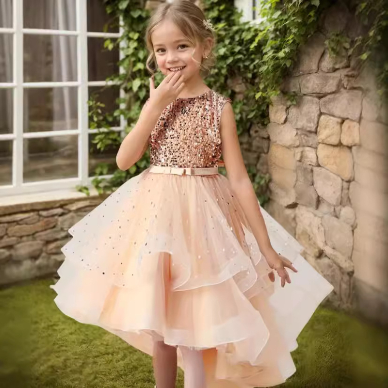 Vruće prodavani ljetni djevojački kombinezon bez rukava s šljokicama, repom i suknjom, haljina za nastupe na klaviru, tutu suknja