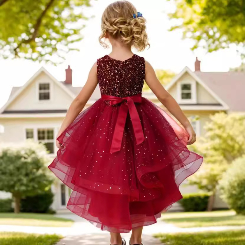 Vruće prodavani ljetni djevojački kombinezon bez rukava s šljokicama, repom i suknjom, haljina za nastupe na klaviru, tutu suknja