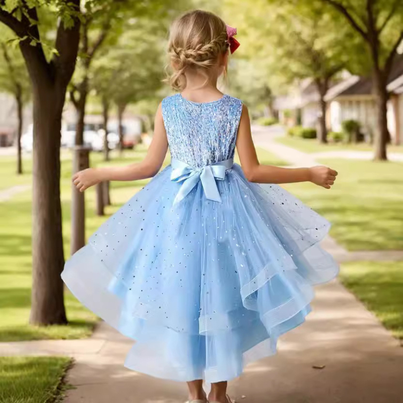 Vruće prodavani ljetni djevojački kombinezon bez rukava s šljokicama, repom i suknjom, haljina za nastupe na klaviru, tutu suknja