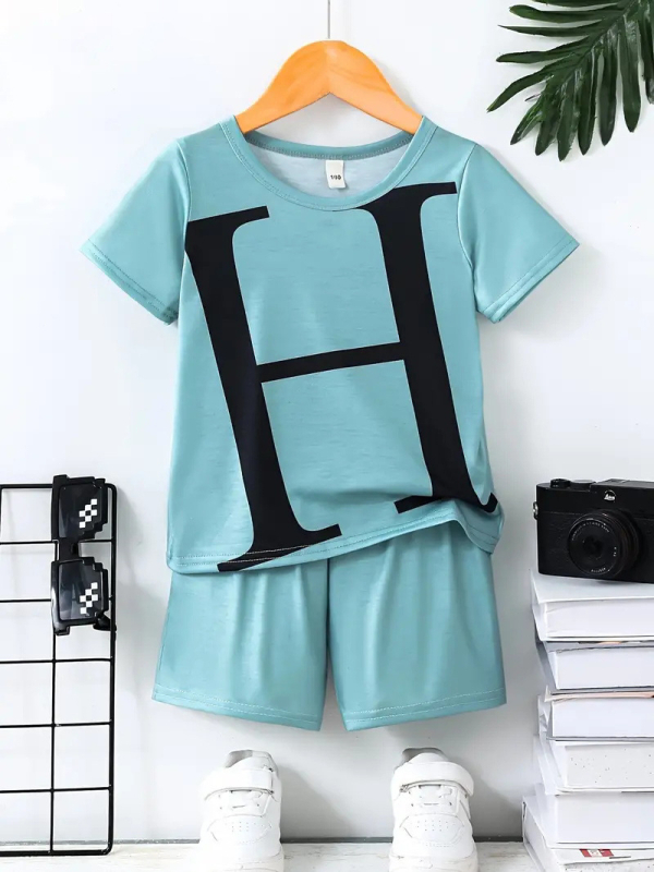 Лятна нова тениска с ръкави, топ шорти за момчета, висококачествен дишащ ежедневен костюм от две части RA01 RD02