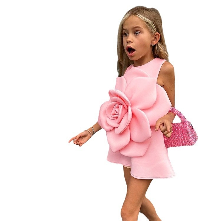 Rochie pentru fete 2025, simplă, la modă, stereo, cu imprimeu floral, rochie de performanță pentru podium, aprovizionare în Asia de Sud-Est