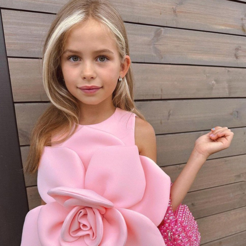 Rochie pentru fete 2025, simplă, la modă, stereo, cu imprimeu floral, rochie de performanță pentru podium, aprovizionare în Asia de Sud-Est