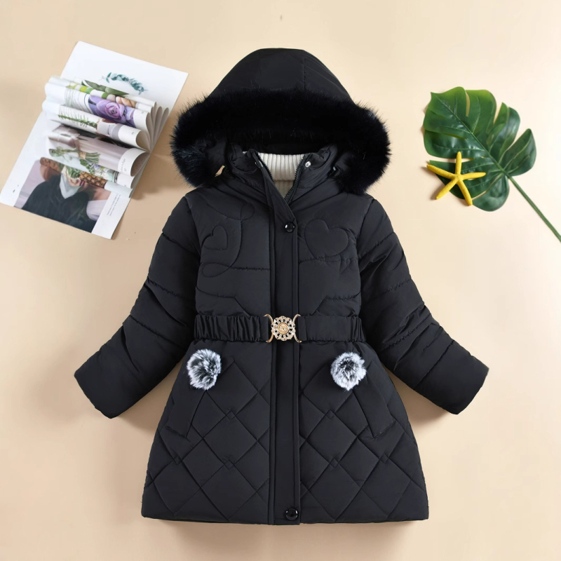 Zimska odjeća Korejski stil Djevojačka jakna srednje duljine s pamučnom podstavom u zapadnjačkom stilu s uzorkom srca i romboidnim uzorkom, pamučnom podstavom, jakna s vunenim ovratnikom