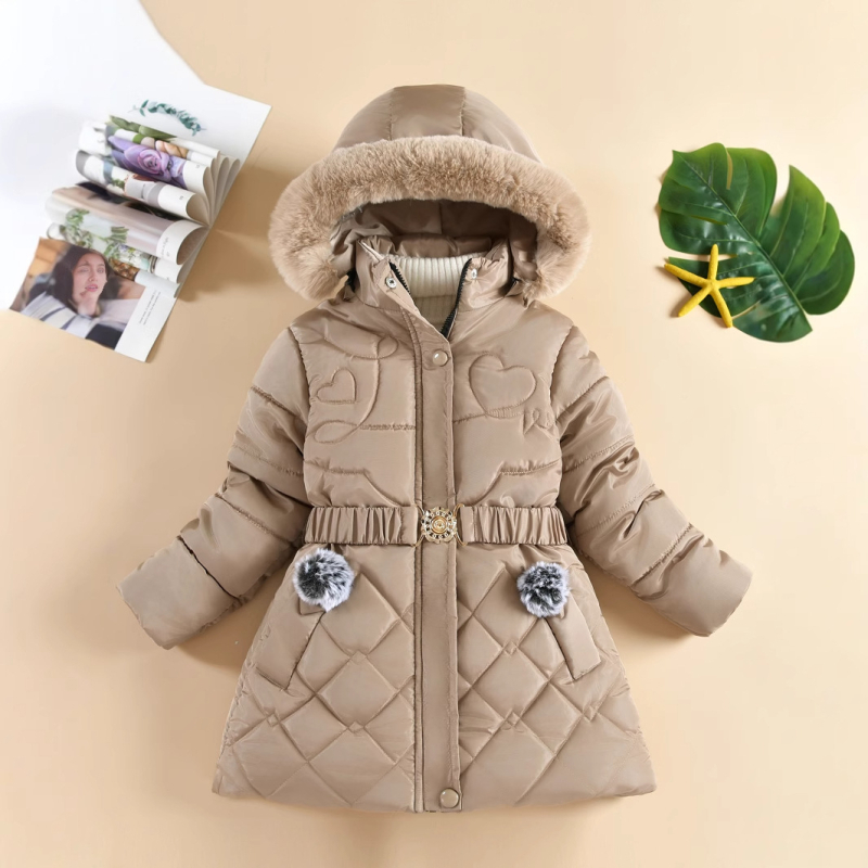 Zimska odjeća Korejski stil Djevojačka jakna srednje duljine s pamučnom podstavom u zapadnjačkom stilu s uzorkom srca i romboidnim uzorkom, pamučnom podstavom, jakna s vunenim ovratnikom