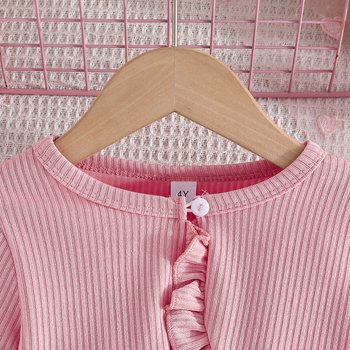 Διασυνοριακό αποκλειστικό παιδικό μονόχρωμο φόρεμα με στάμπα για μικρά και μεσαία παιδιά, μονόχρωμο, ροζ σειρά, σε δύο κομμάτια.