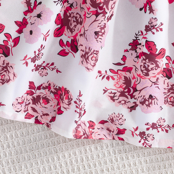 Διασυνοριακό αποκλειστικό παιδικό μονόχρωμο φόρεμα με στάμπα για μικρά και μεσαία παιδιά, μονόχρωμο, ροζ σειρά, σε δύο κομμάτια.