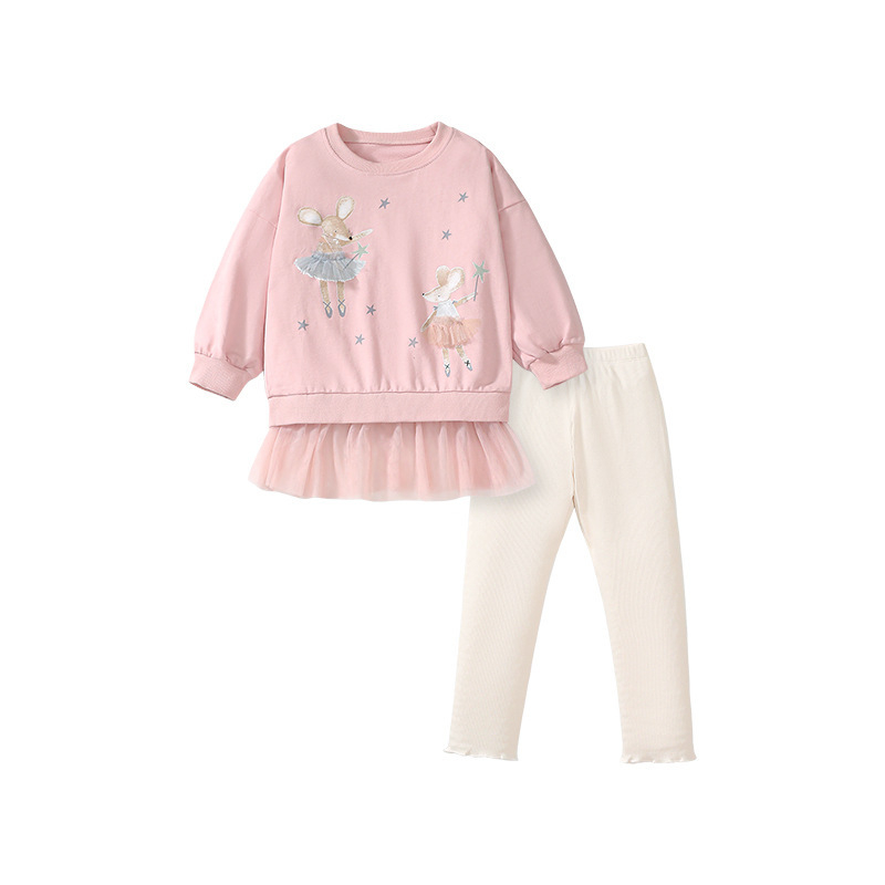 Dječja jesenska haljina za djevojčice, majica od čistog pamuka, suknja, tajice, vanjska odjeća, proljetno odijelo od 2 komada u zapadnjačkom stilu, crtani film, za 5 godina