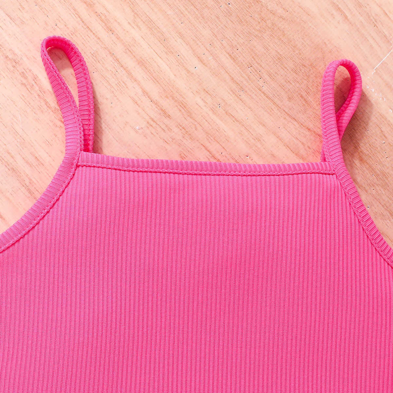 Costum de vară pentru fete, 2023, cu sling, top brodat cu imprimeu și fustă de culoare uni, îmbrăcăminte din două piese pentru copii