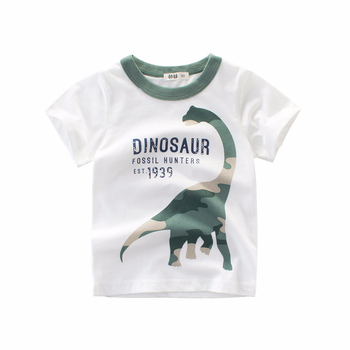 2024 Vara Copii Îmbrăcăminte Nouă Băieți Tricou cu Mânecă Scurtă Bumbac Pur Baby Hanorac cu Mânecă Jumătate Gât Rotund Desene Animate Dinozaur Camuflaj