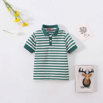 Нова лятна раирана тениска с къс ръкав за момчета и момичета, детска мода, стилен ревер, ученическо облекло, класни дрехи на едро