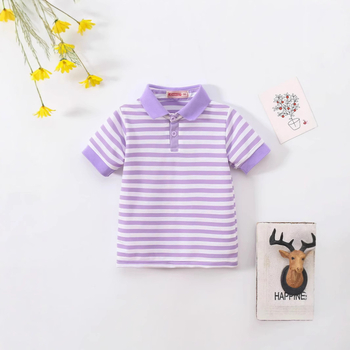 Нова лятна раирана тениска с къс ръкав за момчета и момичета, детска мода, стилен ревер, ученическо облекло, класни дрехи на едро