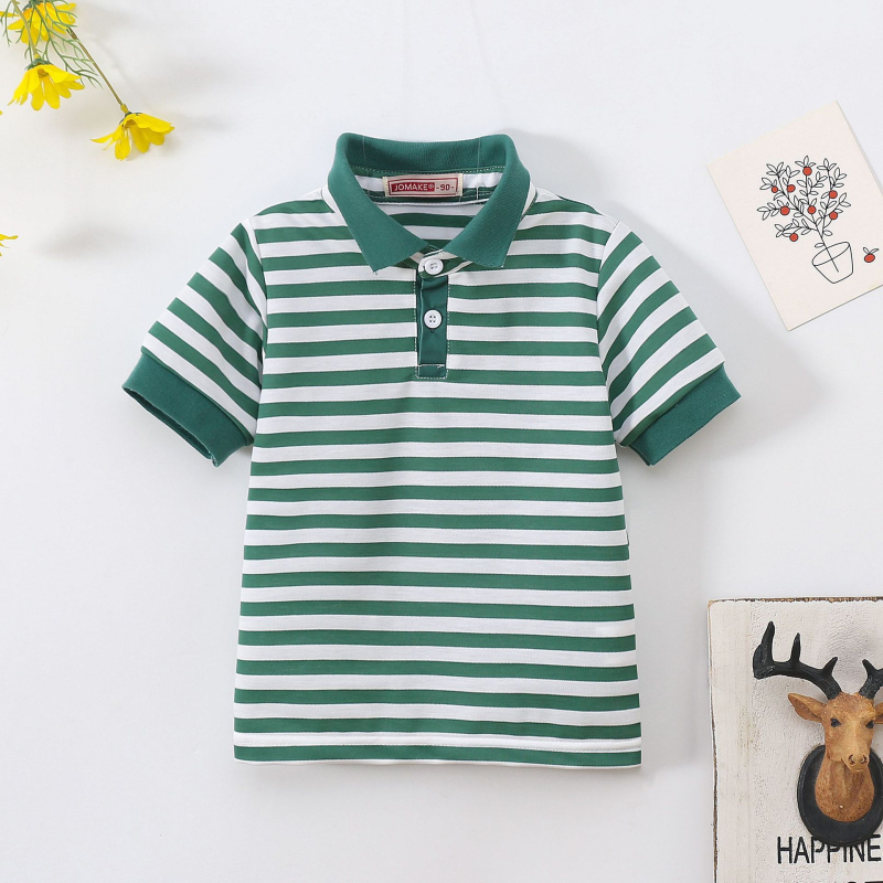 Нова лятна раирана тениска с къс ръкав за момчета и момичета, детска мода, стилен ревер, ученическо облекло, класни дрехи на едро