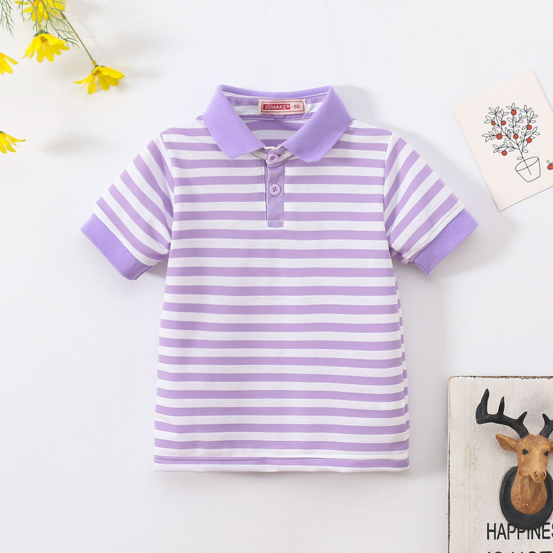 Нова лятна раирана тениска с къс ръкав за момчета и момичета, детска мода, стилен ревер, ученическо облекло, класни дрехи на едро
