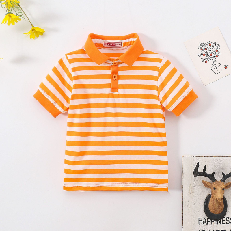 Нова лятна раирана тениска с къс ръкав за момчета и момичета, детска мода, стилен ревер, ученическо облекло, класни дрехи на едро