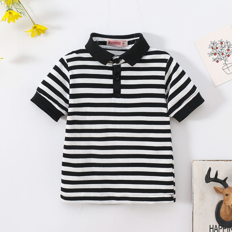 Нова лятна раирана тениска с къс ръкав за момчета и момичета, детска мода, стилен ревер, ученическо облекло, класни дрехи на едро