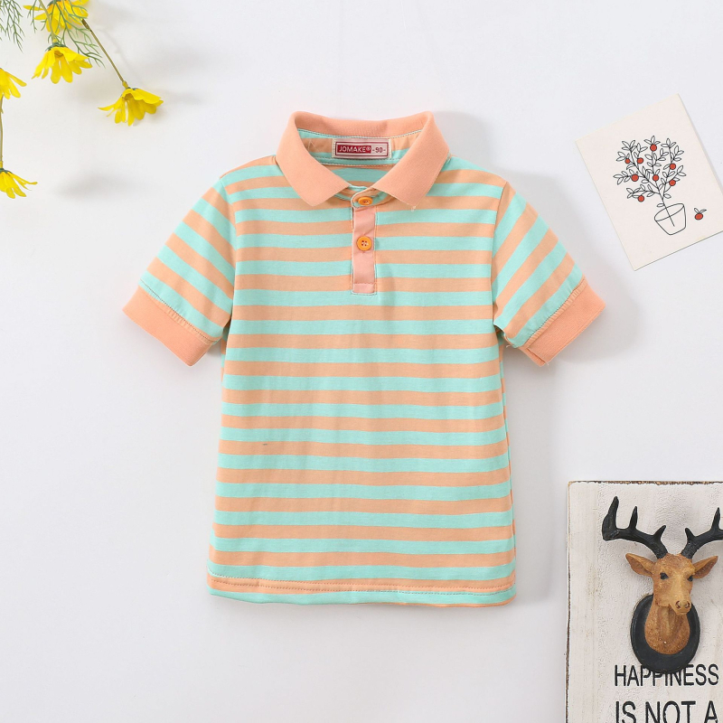 Нова лятна раирана тениска с къс ръкав за момчета и момичета, детска мода, стилен ревер, ученическо облекло, класни дрехи на едро