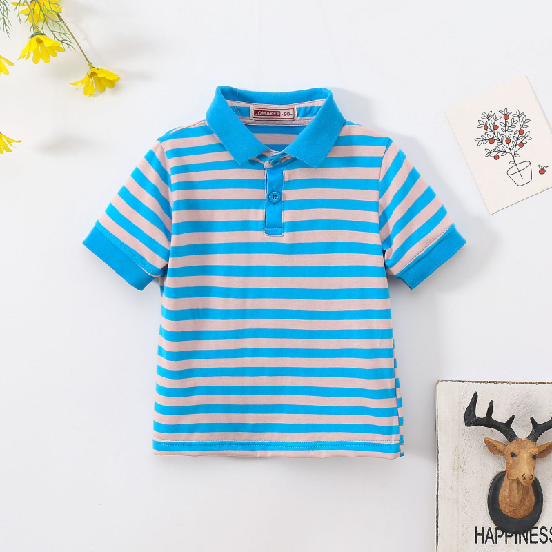 Нова лятна раирана тениска с къс ръкав за момчета и момичета, детска мода, стилен ревер, ученическо облекло, класни дрехи на едро