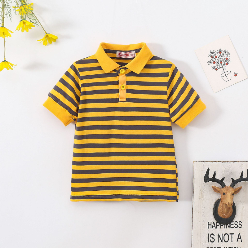 Нова лятна раирана тениска с къс ръкав за момчета и момичета, детска мода, стилен ревер, ученическо облекло, класни дрехи на едро