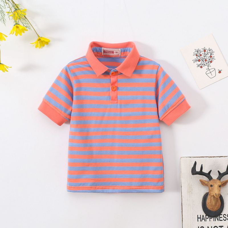 Нова лятна раирана тениска с къс ръкав за момчета и момичета, детска мода, стилен ревер, ученическо облекло, класни дрехи на едро