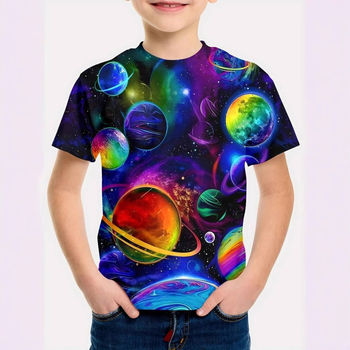 2025 Planet Series Printing 3D digitalni tisak Majica kratkih rukava Prekogranična vanjska trgovina Ljetna dječja majica s okruglim izrezom