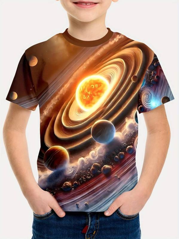 2025 Planet Series Printing 3D digitalni tisak Majica kratkih rukava Prekogranična vanjska trgovina Ljetna dječja majica s okruglim izrezom