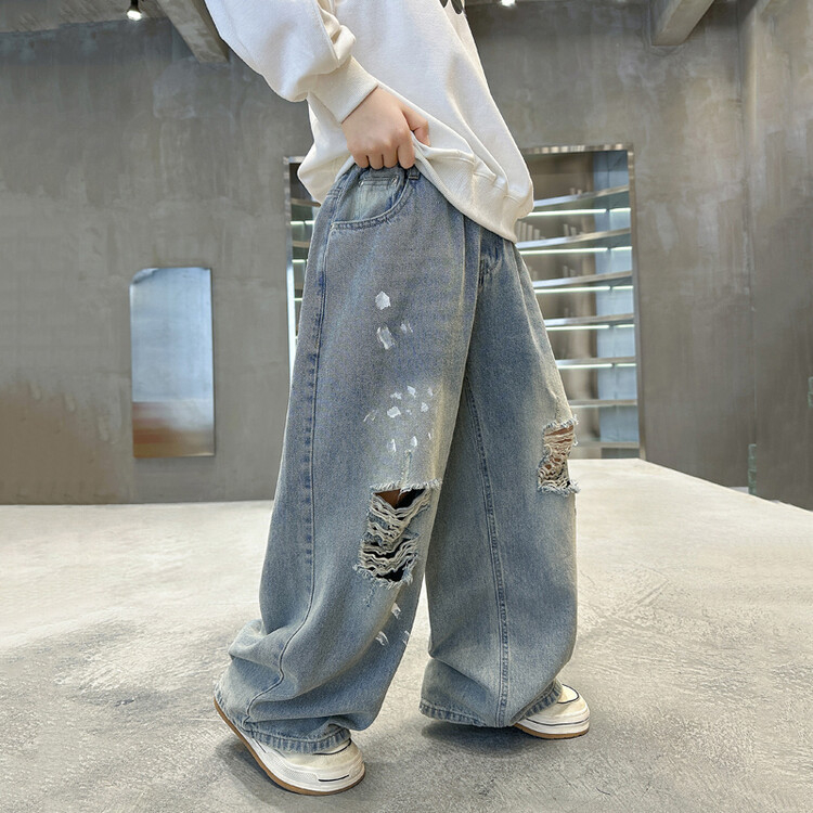 Poiste teksad kevad ja sügis 2025 uued stiilsed sirged püksid poistele kevad ja sügis laste lahtised pikad püksid trendikad