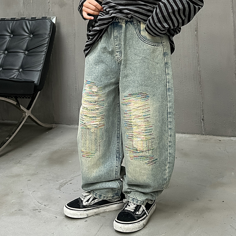 Poiste teksad kevad ja sügis 2025 uued stiilsed sirged püksid poistele kevad ja sügis laste lahtised pikad püksid trendikad