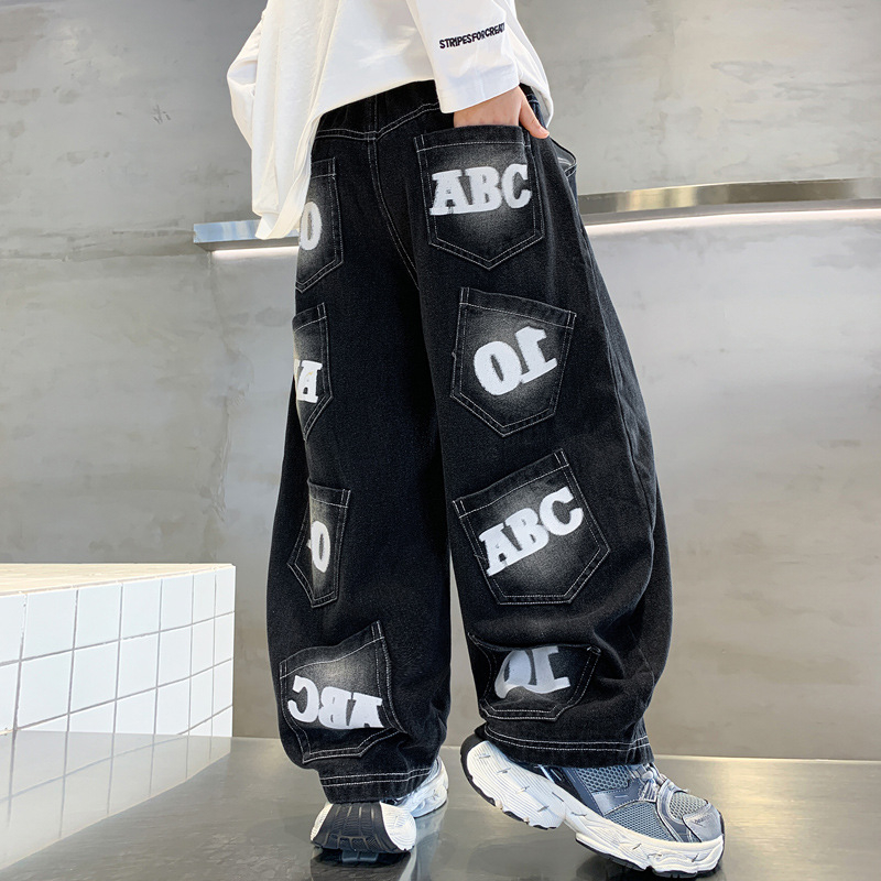 Poiste teksad kevad ja sügis 2025 uued stiilsed sirged püksid poistele kevad ja sügis laste lahtised pikad püksid trendikad