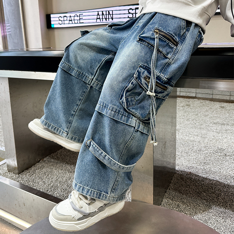 Poiste teksad kevad ja sügis 2025 uued stiilsed sirged püksid poistele kevad ja sügis laste lahtised pikad püksid trendikad