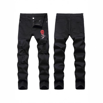 Crne traperice za mršavljenje, najlakše za usklađivanje, poderane, trend 2025., modne muške traperice Xintang Denim, sve na veliko